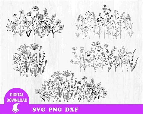 Wildflower Bundle Svg Flower Meadow Svg Flower Border Svg Etsy