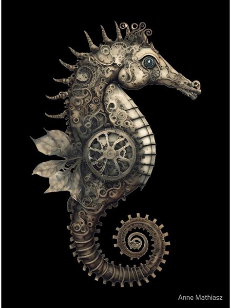 Steampunk Seahorse Sea Animals Retro Technic Style Canvas Print