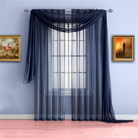 Blue and white window curtains. Warm Home Designs Navy Blue Window Scarf Valances, Sheer ...