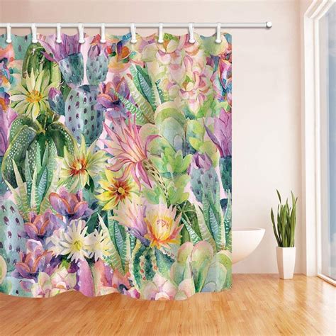 Bpbop Watercolor Blooming Cactus Flowers Polyester Fabric Bathroom