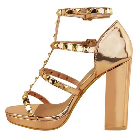 Maybe you would like to learn more about one of these? Rose Gold Studded Strappy Block High Heel Platform Sandals