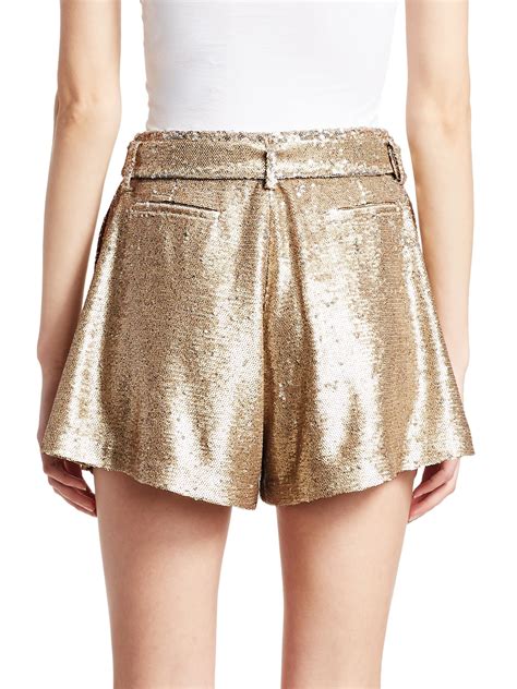 Jonathan Simkhai Womens Distressed Sequin Pleated Shorts Gold In