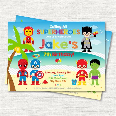 Superhero Pool Party Invitation Superheroes Birthday Etsy