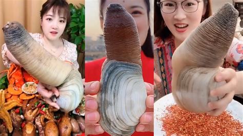 Chinese Girl Eat Geoducks Delicious Seafood 013 Seafood Mukbang