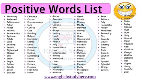 Positive Words List English Study Here
