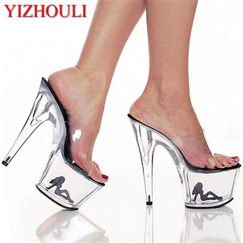 Clear Crystal 17cm Sexy High Heel Platforms Sandals 7 Inch Model Shoes Sexy The Pretty Girl