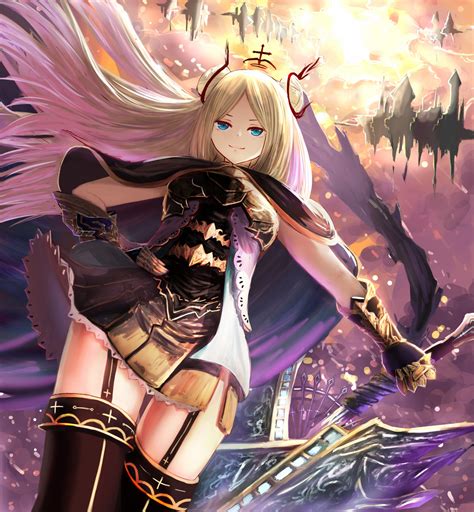 Wallpaper Blonde Long Hair Anime Girls Weapon Armor Sword Aqua Eyes Comics Mythology