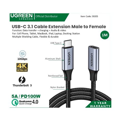 Ugreen Cable Usb C Extension Male To Female 1m Ny