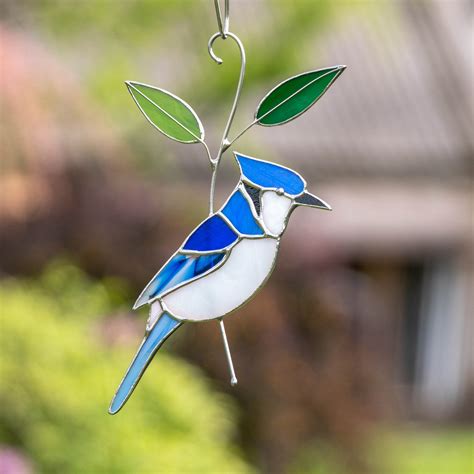 Blue Jay Stained Glass Window Hangings Hanging Bird Feeder Etsy