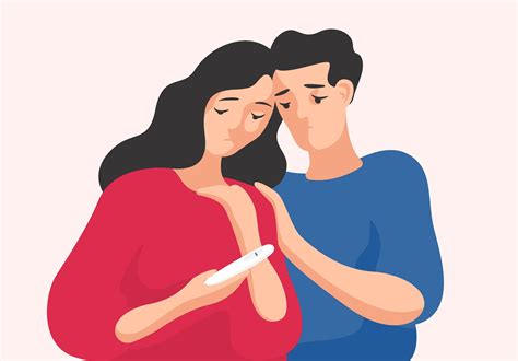 Sad Man And Woman Standing Together And Looking At Pregnancy Test Showing One Line Infertile