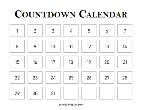 Countdown Calendar For Your Desktop Printable Blank C