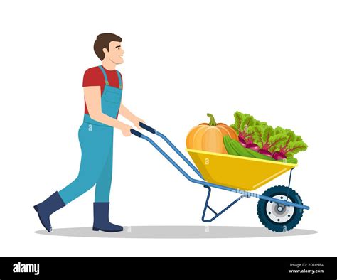 Farming Man Pushing Wheelbarrow Stock Vector Image And Art Alamy