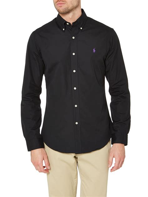 Polo Ralph Lauren Long Sleeve Slim Fit Plain Shirt In Black For Men Lyst