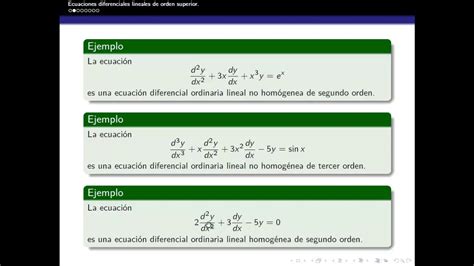 1 Definición De Ed Lineal De Orden Superior Teorema De Existencia Y