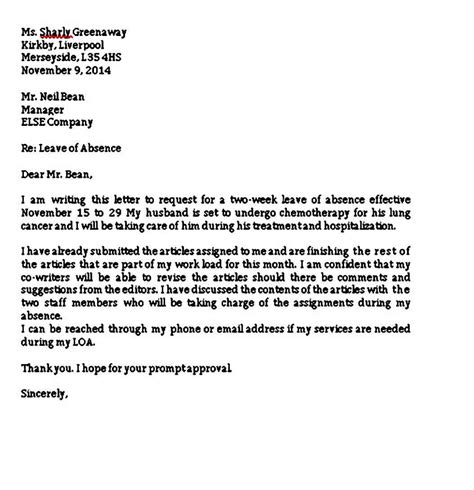 7 Sample Leave Of Absence Letter With The Proper Format Pdf Word Mous