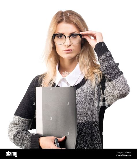Confident Smart Serious Business Woman With A Documents Folder Stock
