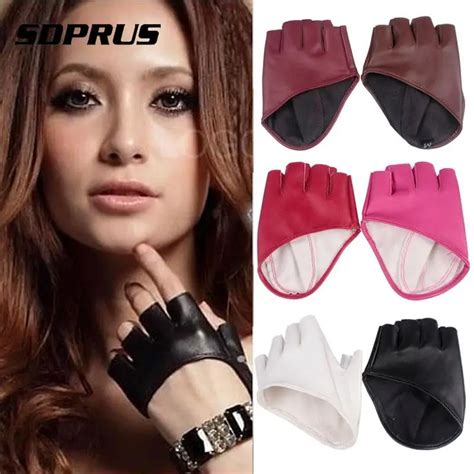 1 Pair Fashion Pu Leather Fingerless Gloves Solid Female Half Finger Driving Women Men Fashion