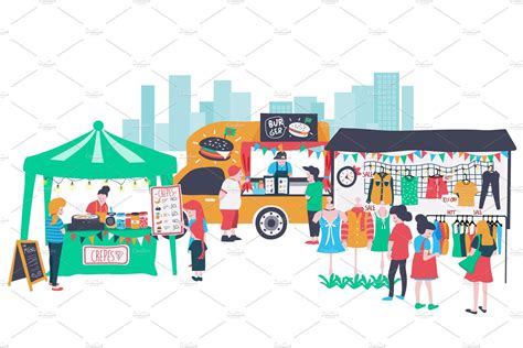 Colorful Doodle Weekend Market Set Mid Autumn Festival Festival