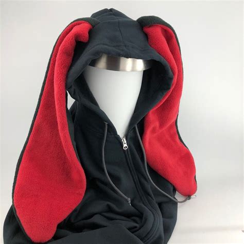 Black Rabbit Hoodie With Long Red Ears Etsy