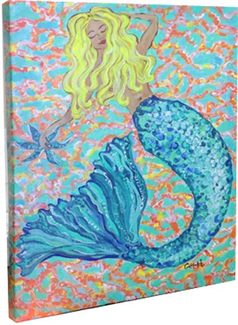 Whimsical Blonde Mermaid Wall Art Mermaid Canvas Mermaid Wall Art