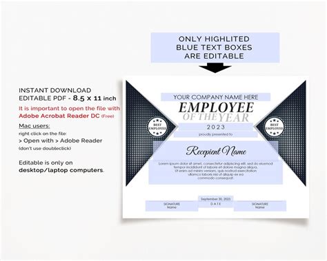 Editable Best Employee Of The Year Certificate Template Etsy