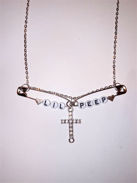 Lil Peep Safety Pin Chain Necklace With Rhinestone Cross And Etsy