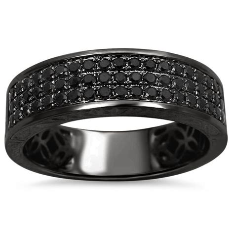 Mens 55ct Black Round Diamond Wedding Band Ring 14k Black Gold