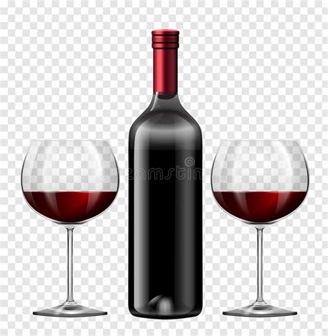 Two Glasses Of Red Wine And Bottle Of Wine Stock Vector Illustration