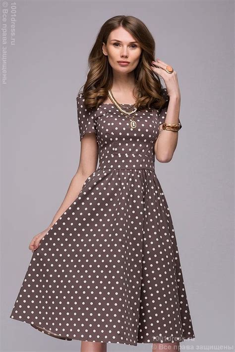 Dm Bg Dress Beige Polka Dot Retro Style Midi Length Collar Dress