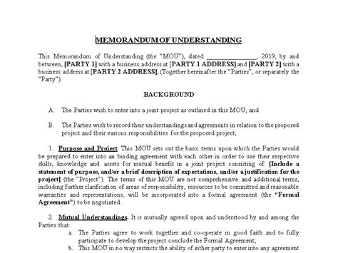 Memorandum Of Understanding Agreement Template Approv