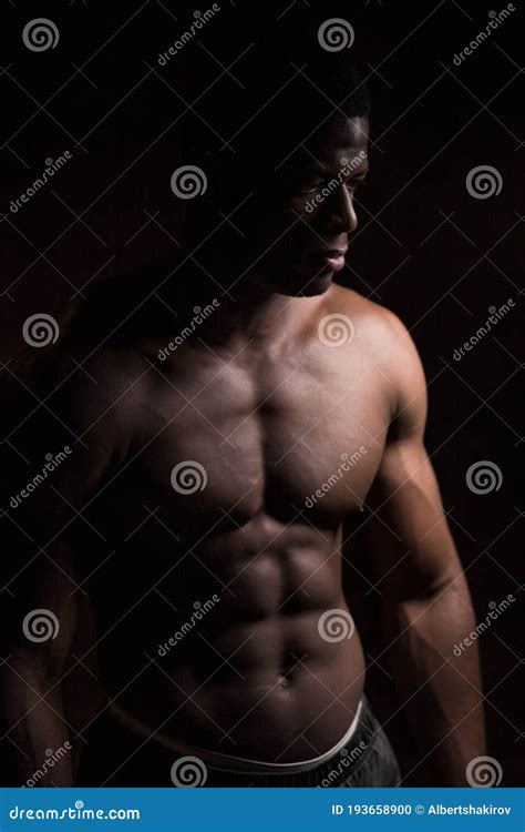 Handsome African Bodybuilder Man With Naked Muscular Torso Sport My
