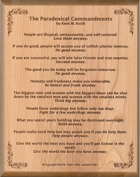 Anyway The Paradoxical Commandments By Kent M Keith Paradox Image