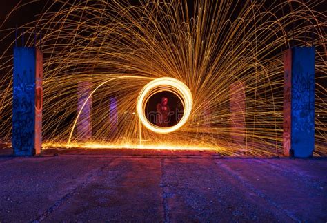 Steel Wool Fire Photography Shot On Long Exposure Stock Photo Image
