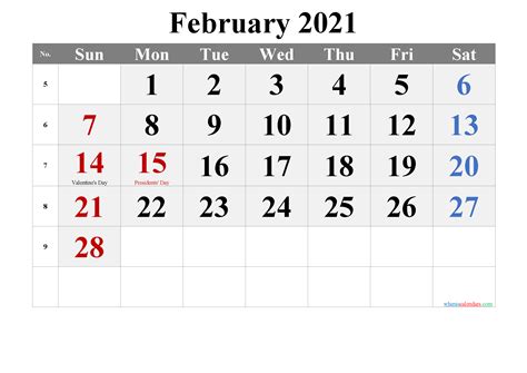 February 2021 Printable Calendar With Holidays