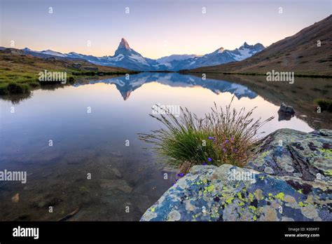 The Matterhorn Reflected In Lake Stellisee At Dawn Zermatt Pennine Alps