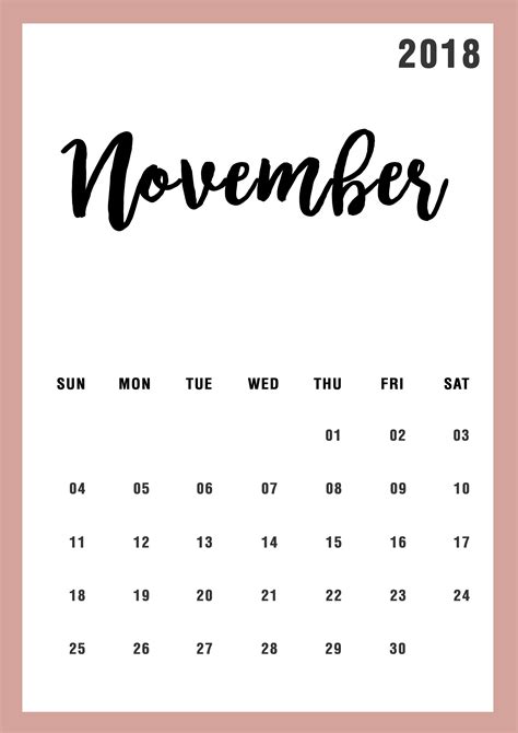 20 November Calendar 2018 Free Download Printable Calendar Templates ️