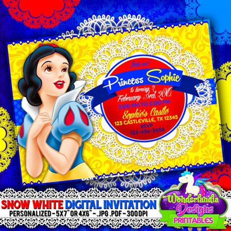 Snow White Princess Digital Printable Invitation Snow White Printable