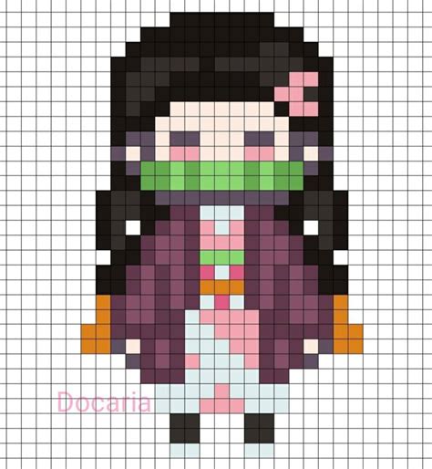 Nezuko Artist Docaria Pixel Art Grid Anime Pixel Art Pixel Art