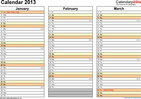 Excel Calendar 2013 Uk 12 Printable Templates Xlsx Free