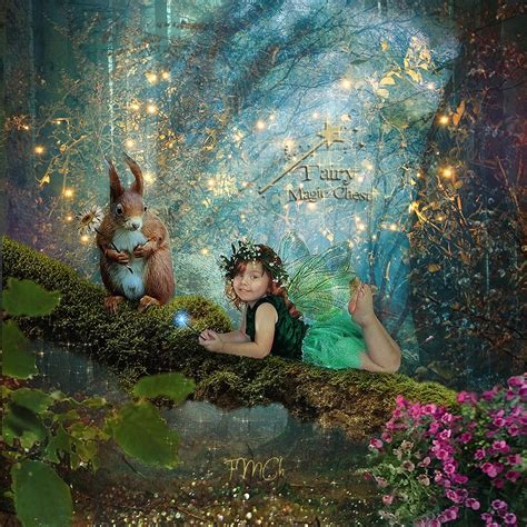 Spring Digital Background Fairy Forest Squirrel Digital Backdrops