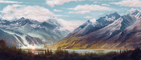 Free Download Hd Wallpaper Landscape Painting Of Mountain Digital