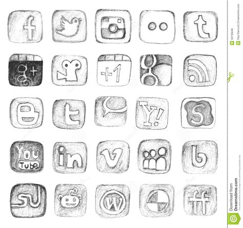 Hand Drawn Social Media Icon Set Editorial Stock Photo Image 39735848
