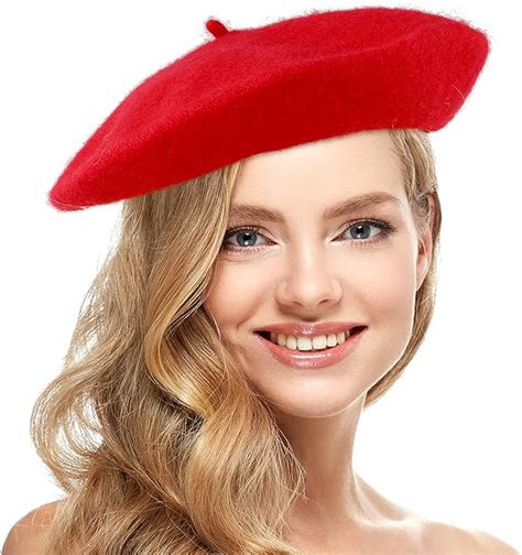 Skeleteen Red French Style Beret Womens Classic Beret Hat For Casual