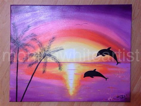 Sunset With Jumping Dolphins In 2019 Dolphin Drawing Art Art Party