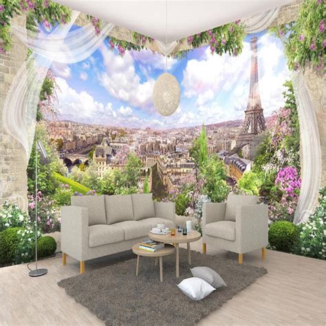 Custom Various Size Photo Wall Mural Wallpaper Paris Landscape Murals Sofa Tv Background