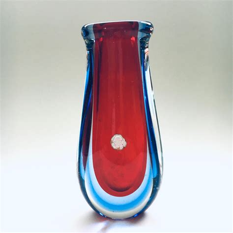Small Art Glass Sommerso Murano Stem Vase By Flavio Poli Italy 1960s 142800