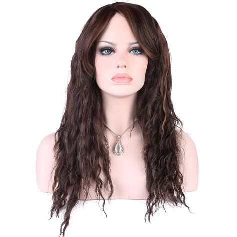 Keewig Synthetic Long Shaggy Curly Wig Medium Dark Brown Frosted Honey Blonde Rose