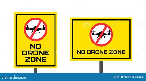No Drone Zone Yellow Sign Vertical And Horizontal Orientation Stock