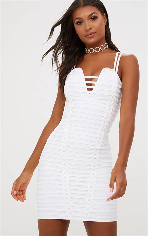 White Strappy Detail Bandage Bodycon Dress Prettylittlething