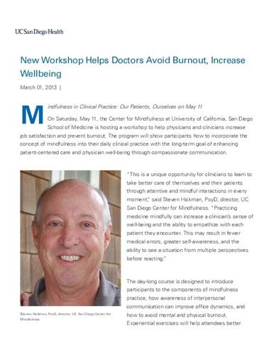 New Workshop Helps Doctors Avoid Burnout Increase Wellbeing — Calisphere
